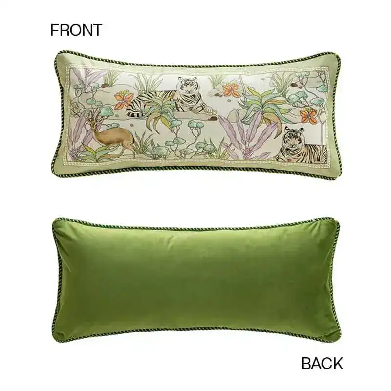 Tropical Tiger and Deers Floral Velvet Pillow Cover - Image 4