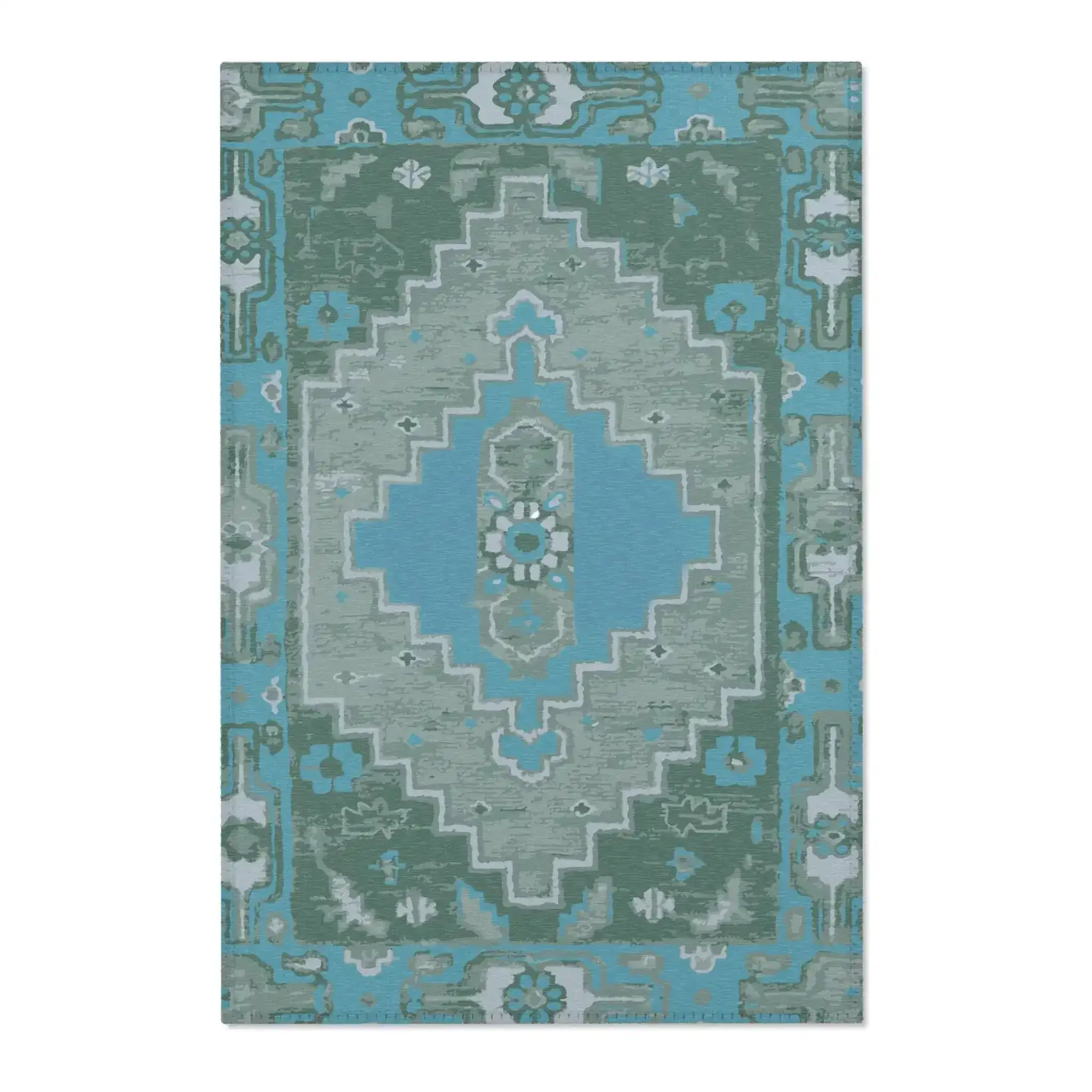Turquoise & Sage Southwestern Geometric Accent Rug - Image 2