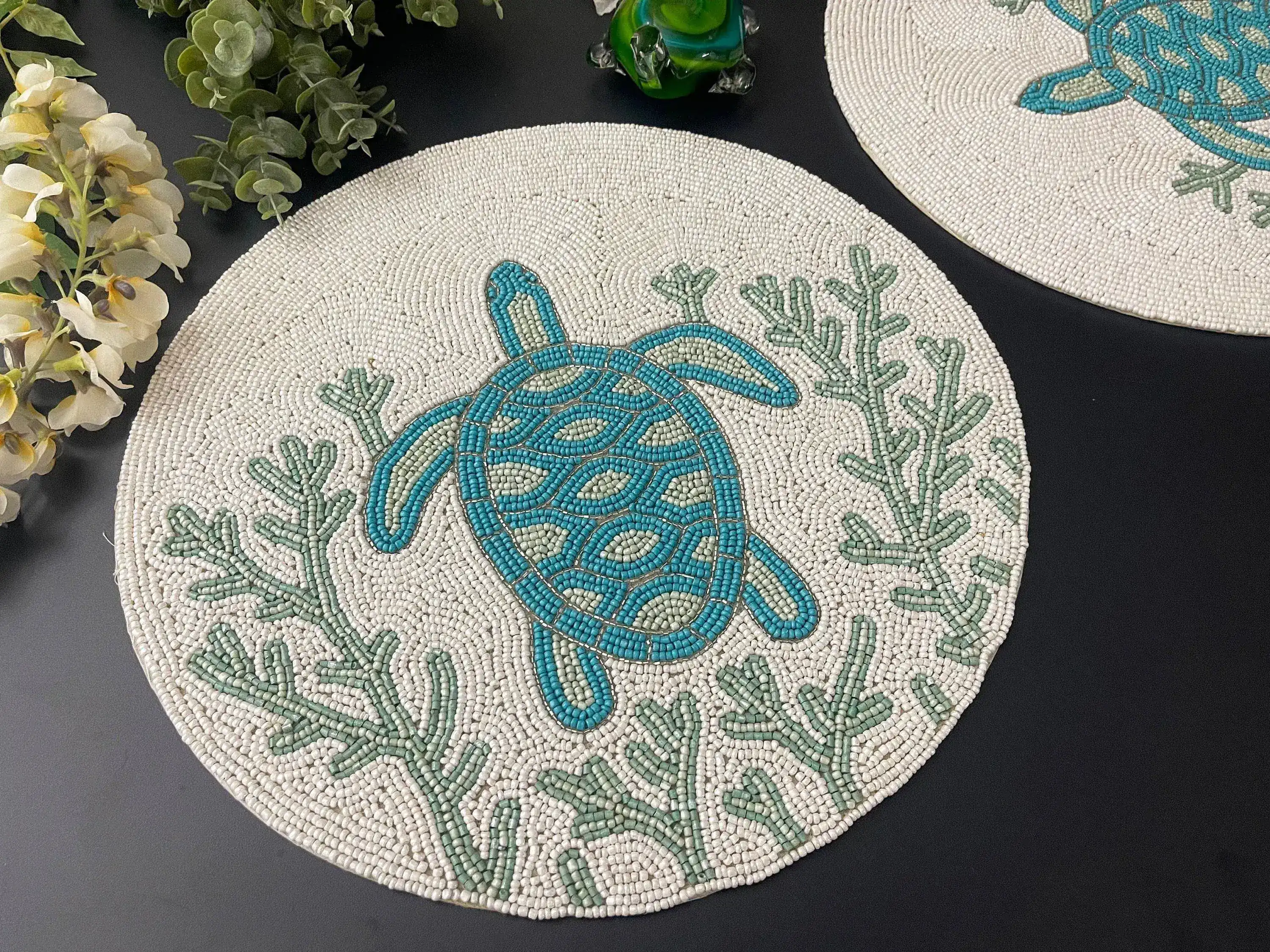 Turtle and Coral Round Beaded Placemat - Image 2