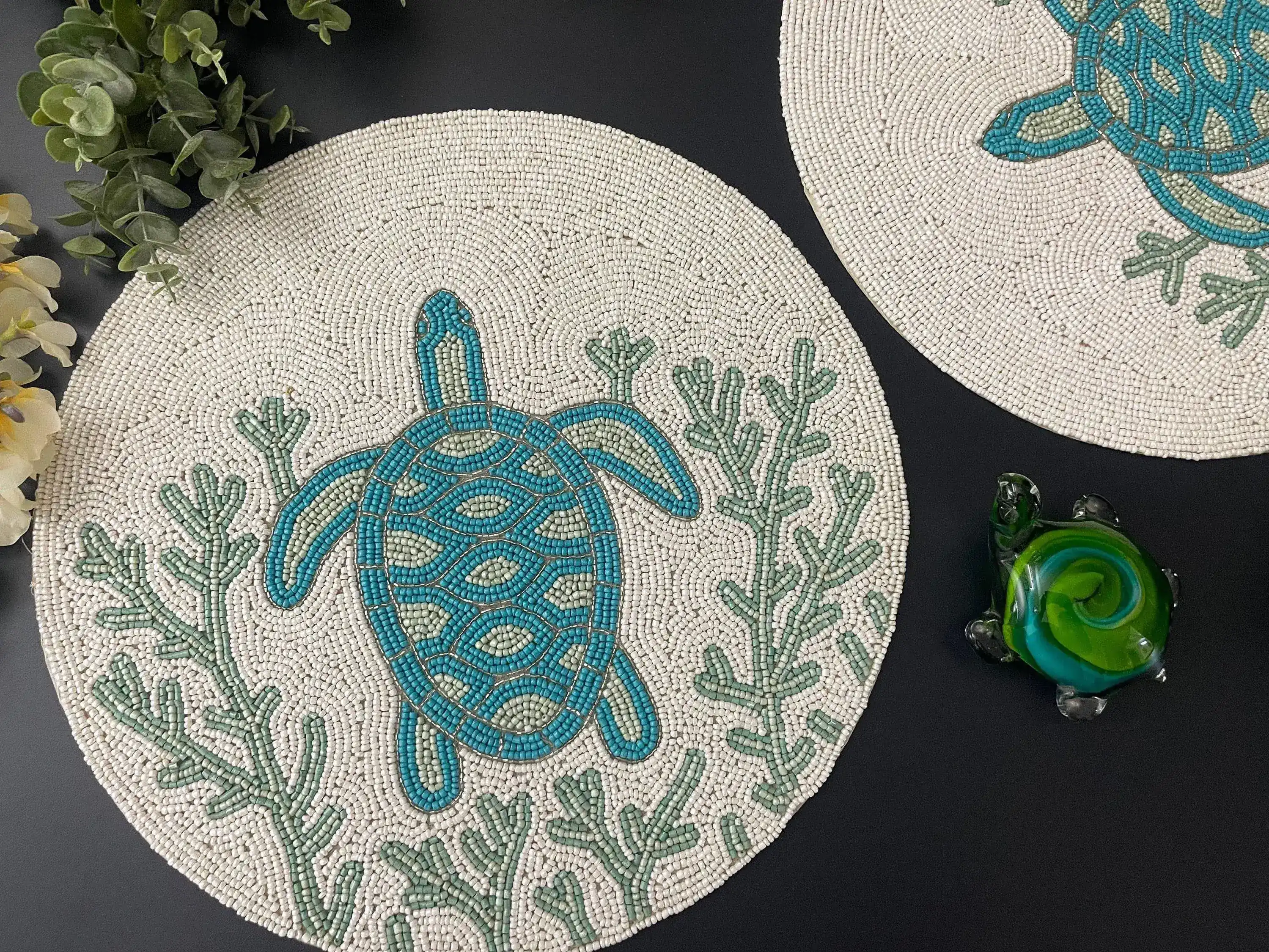 Turtle and Coral Round Beaded Placemat - Image 6