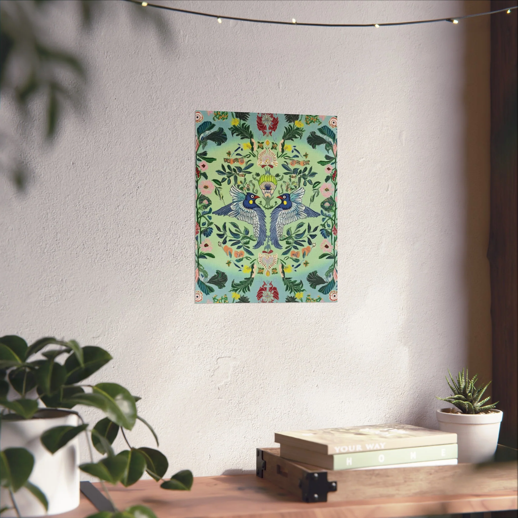 Twin Songbirds – Folk Garden Fine Art Poster - Image 24