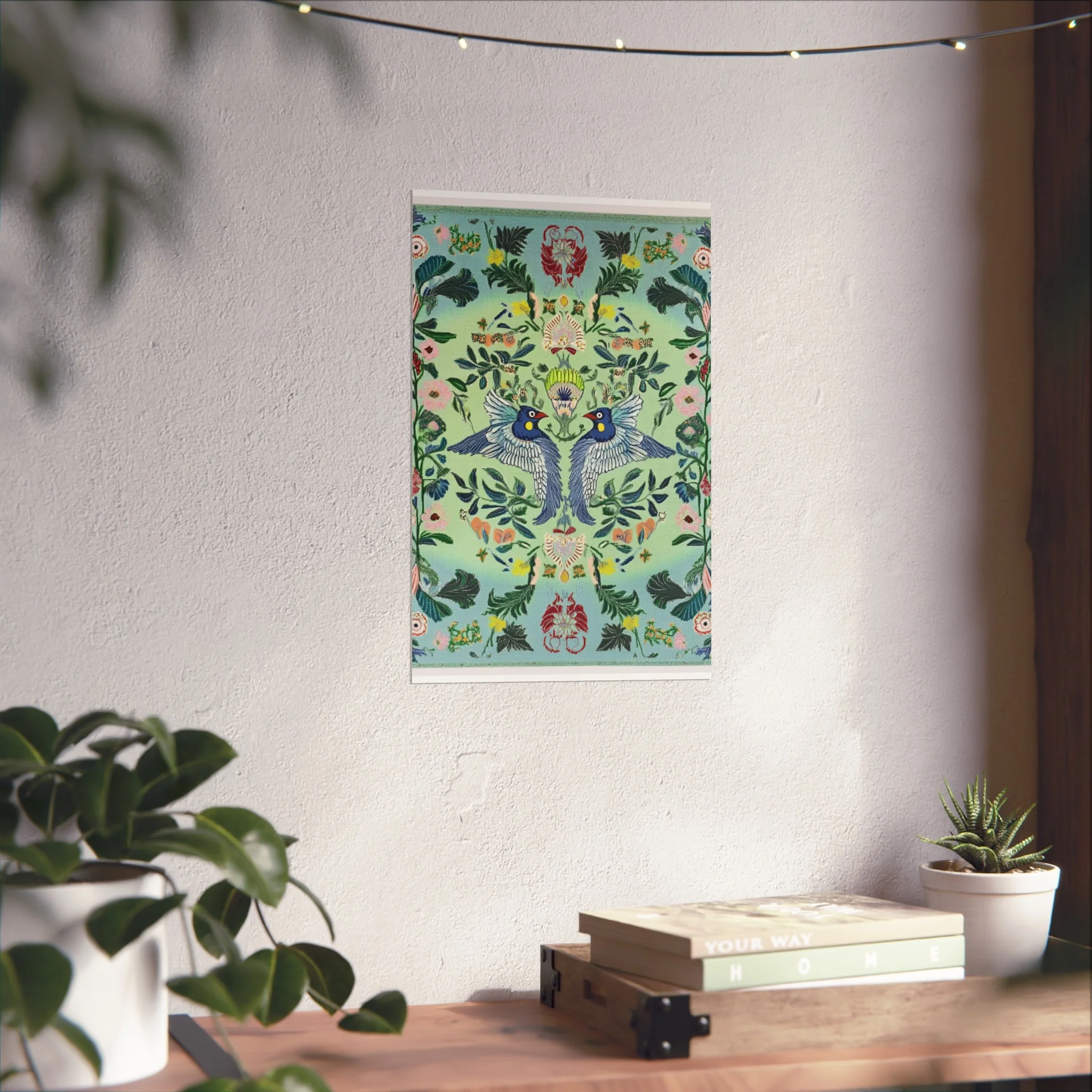 Twin Songbirds – Folk Garden Fine Art Poster - Image 26