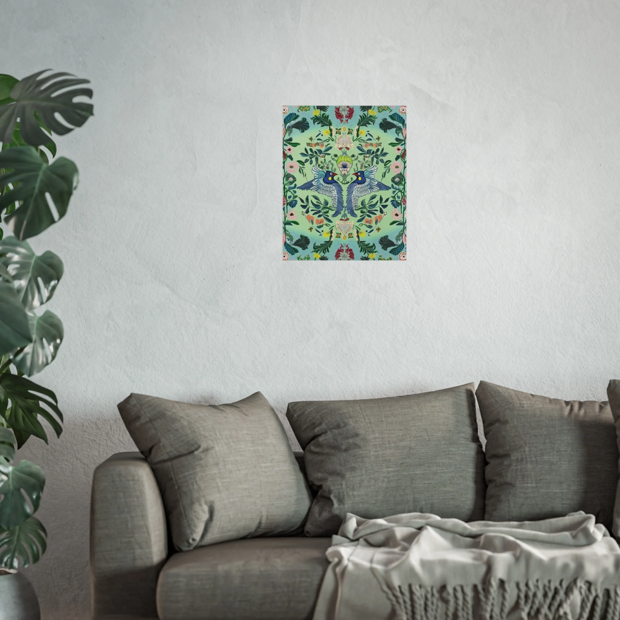 Twin Songbirds – Folk Garden Fine Art Poster - Image 31