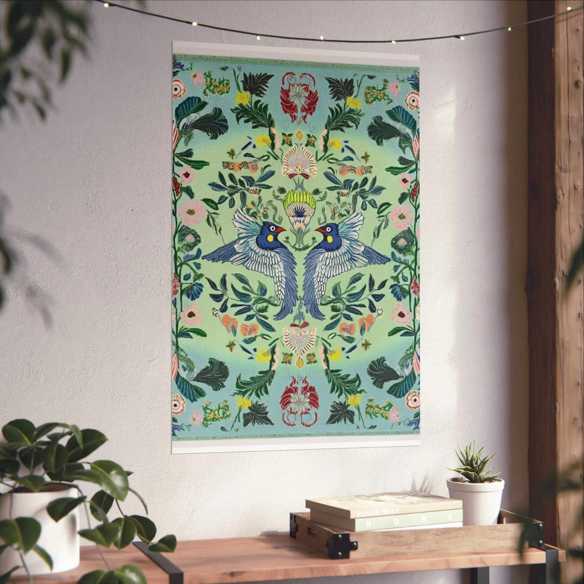 Twin Songbirds – Folk Garden Fine Art Poster - Image 40