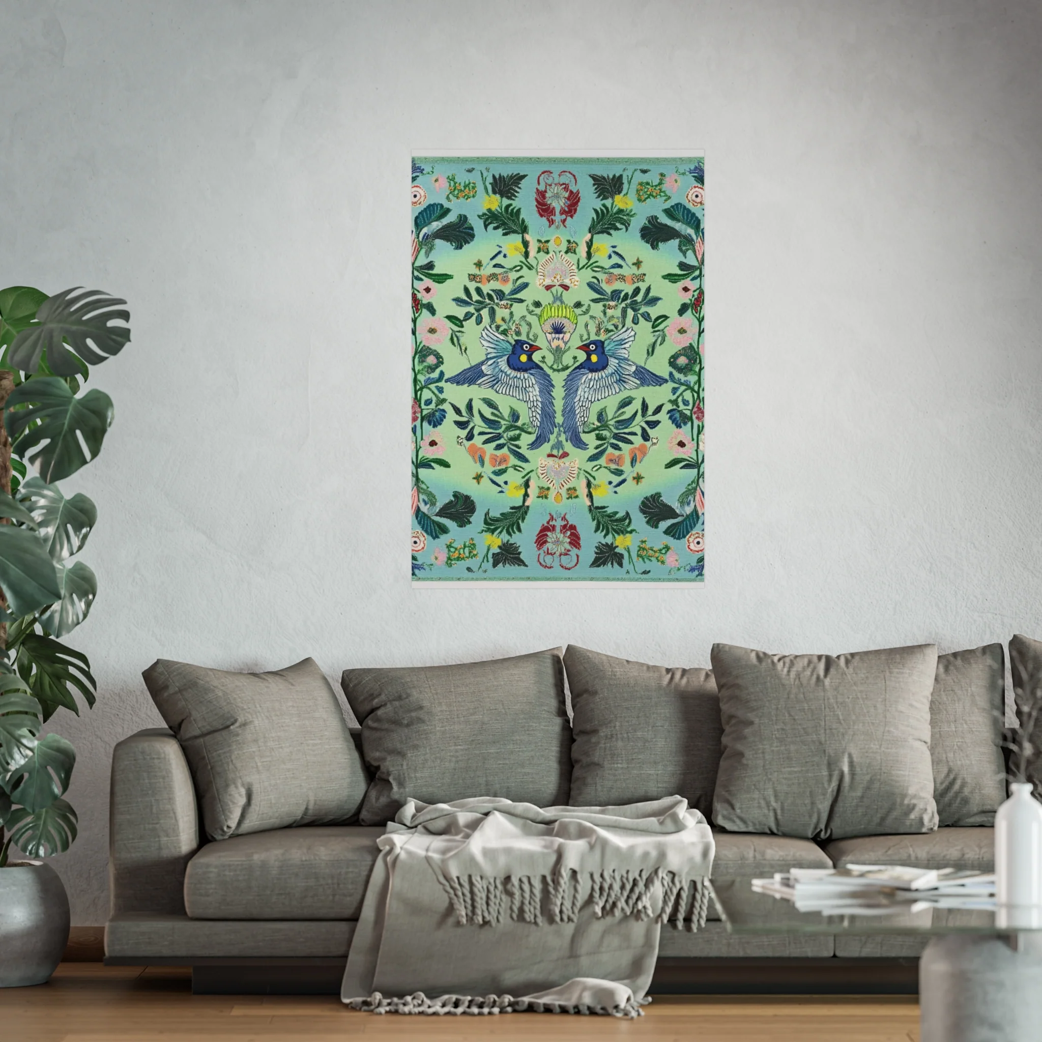 Twin Songbirds – Folk Garden Fine Art Poster - Image 47