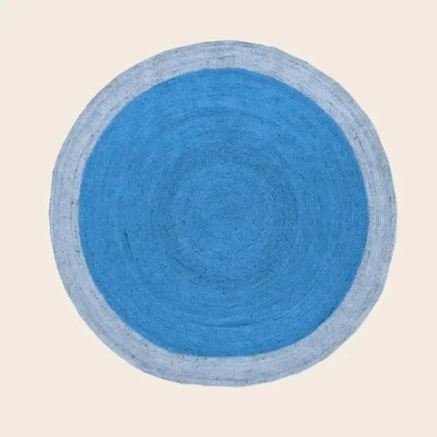 Two Toned Blue Round Jute Rug - Image 3