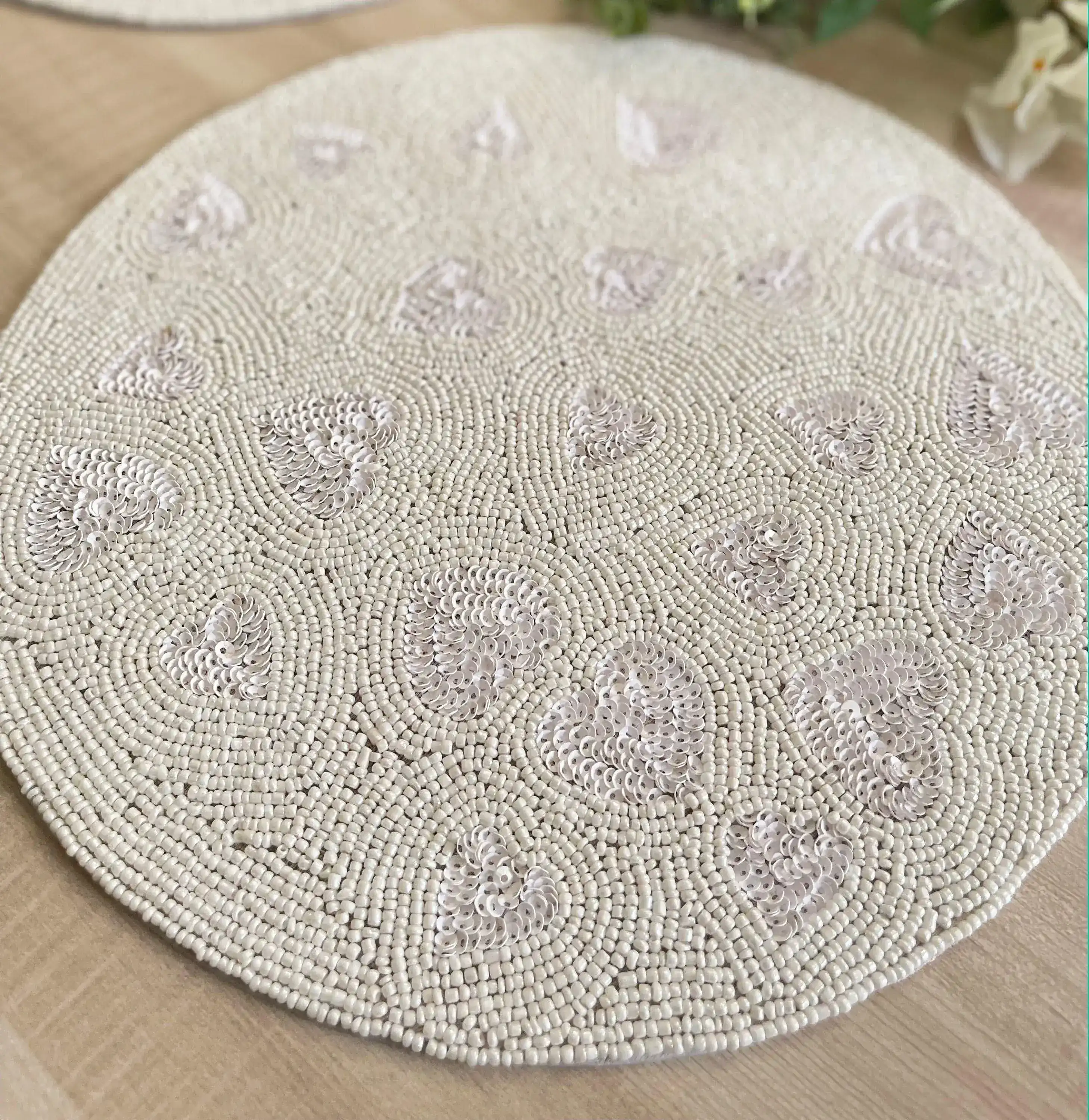 Valentine's Hearts Sequin and Bead Round Placemat - Image 4