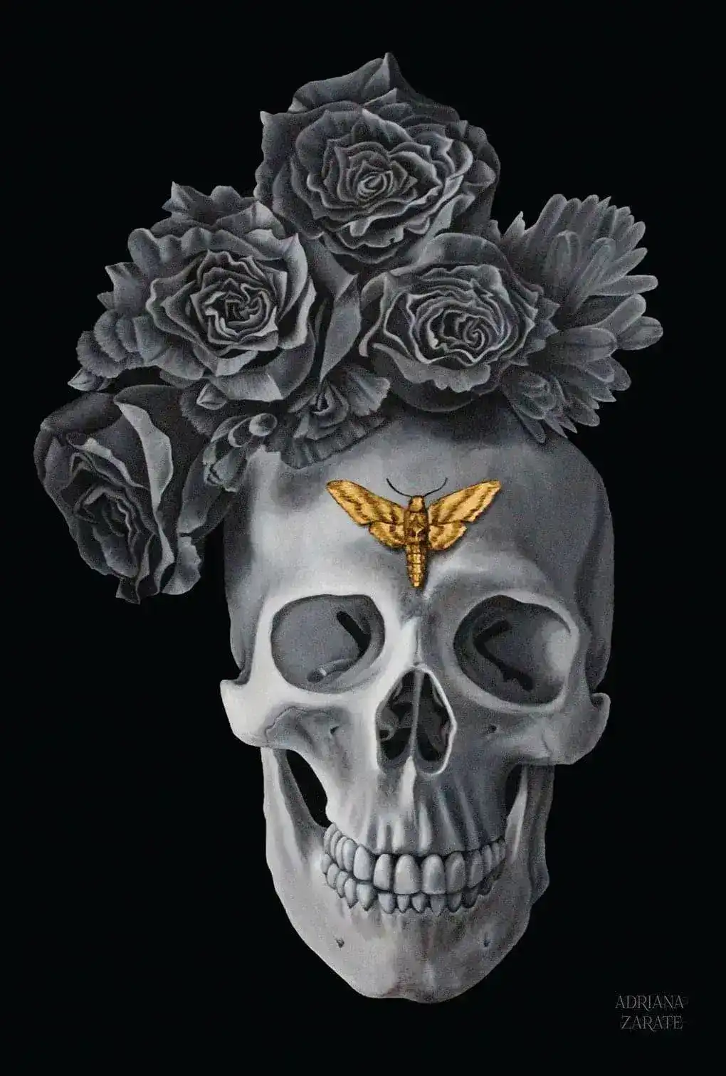 Vanitas 2 Floral Decorated Skull and Butterfly Wall Art - Image 2