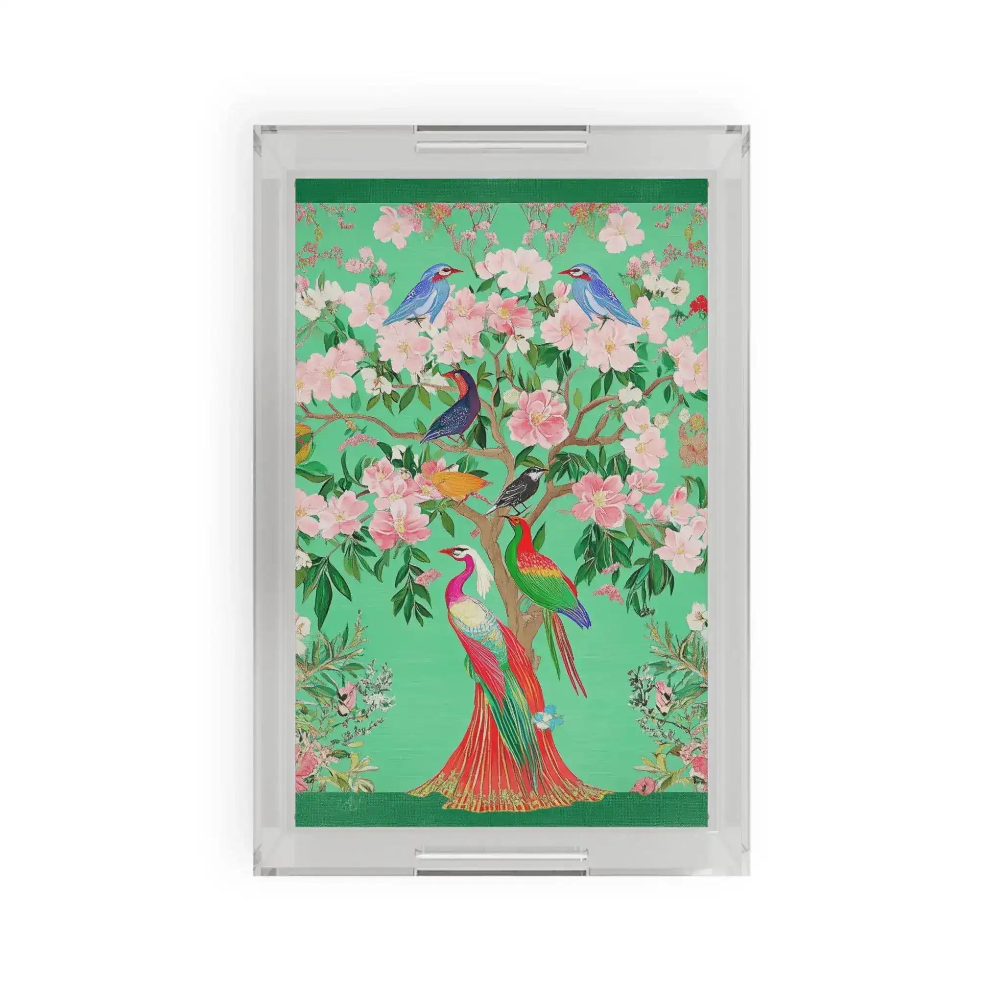 Vibrant Floral and Bird Paradise Serving Tray