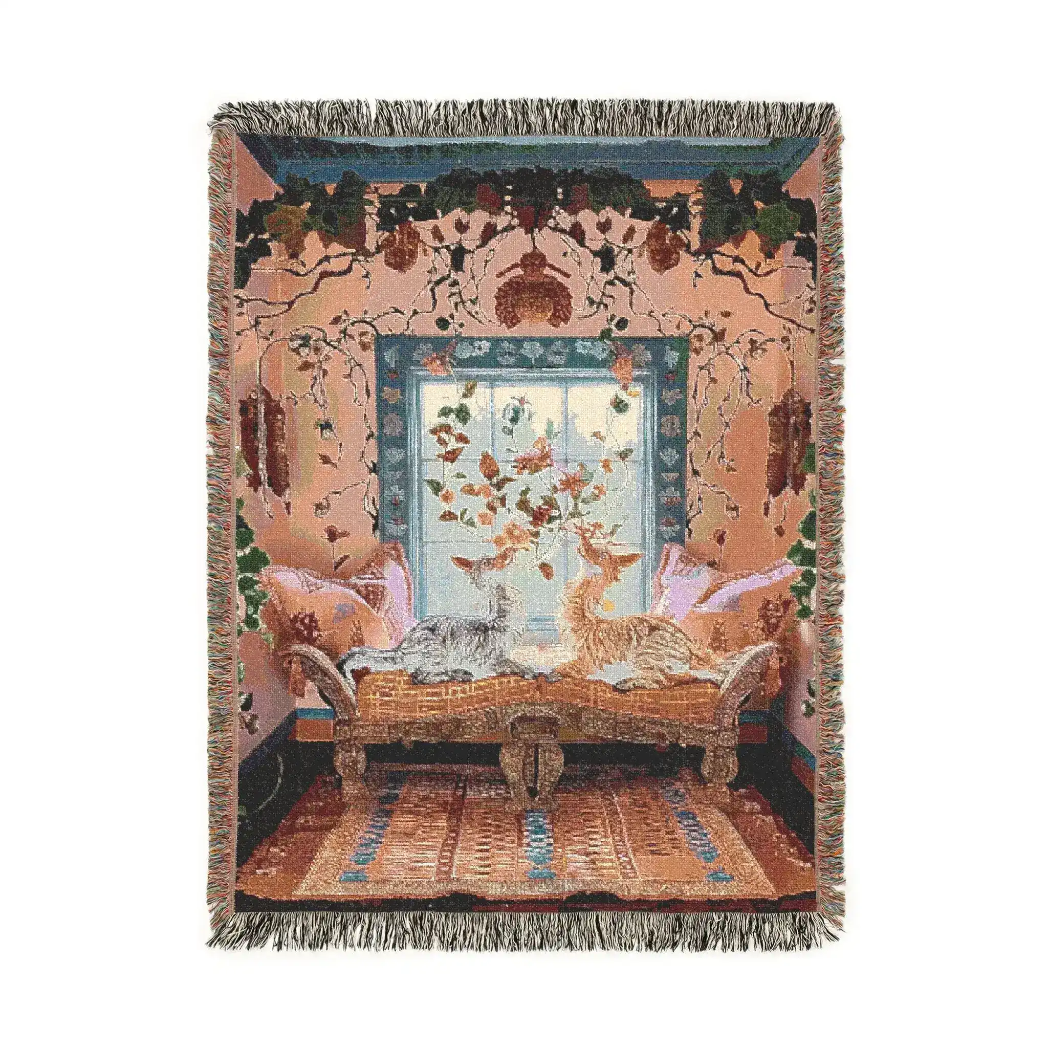 Vibrant Floral and Feline Woven Blanket - Image 3