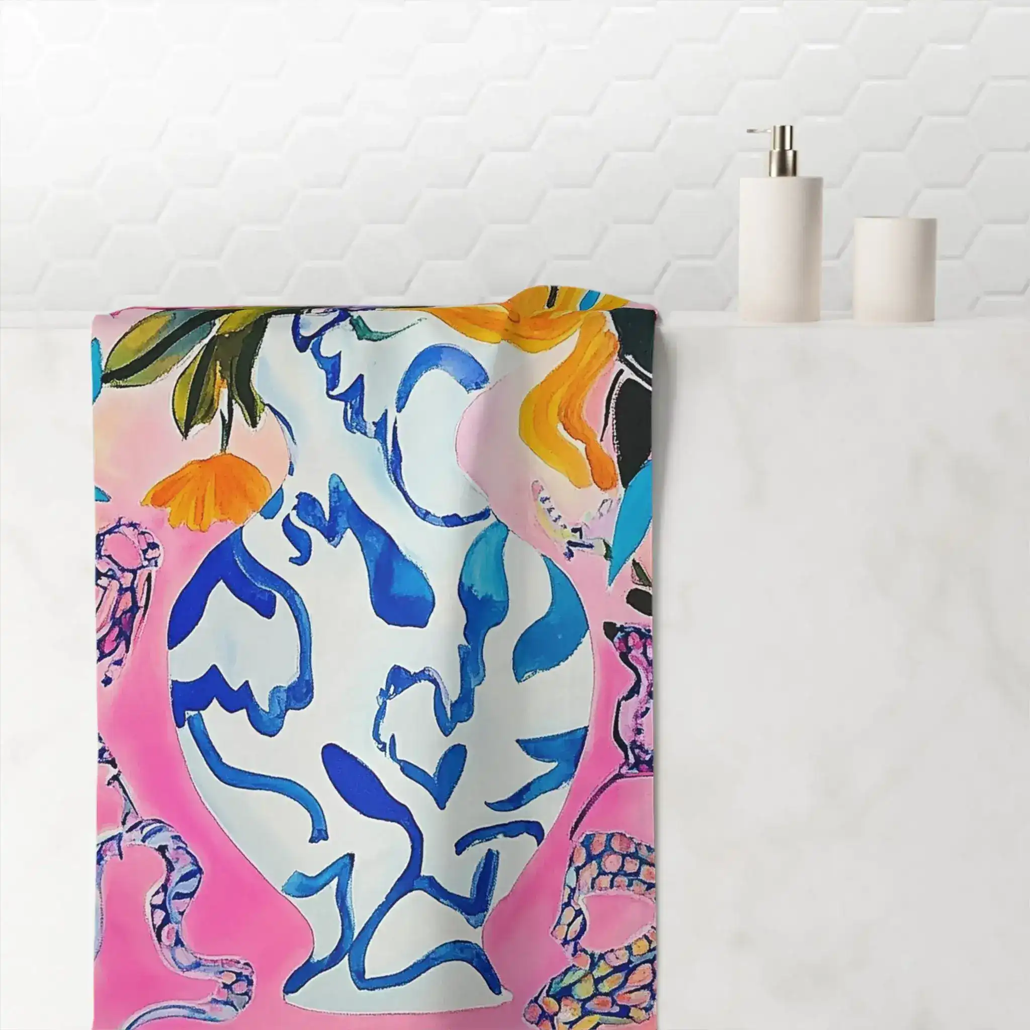 Vibrant Floral Bouquet in Blue Vase Bath Towel - Image 4
