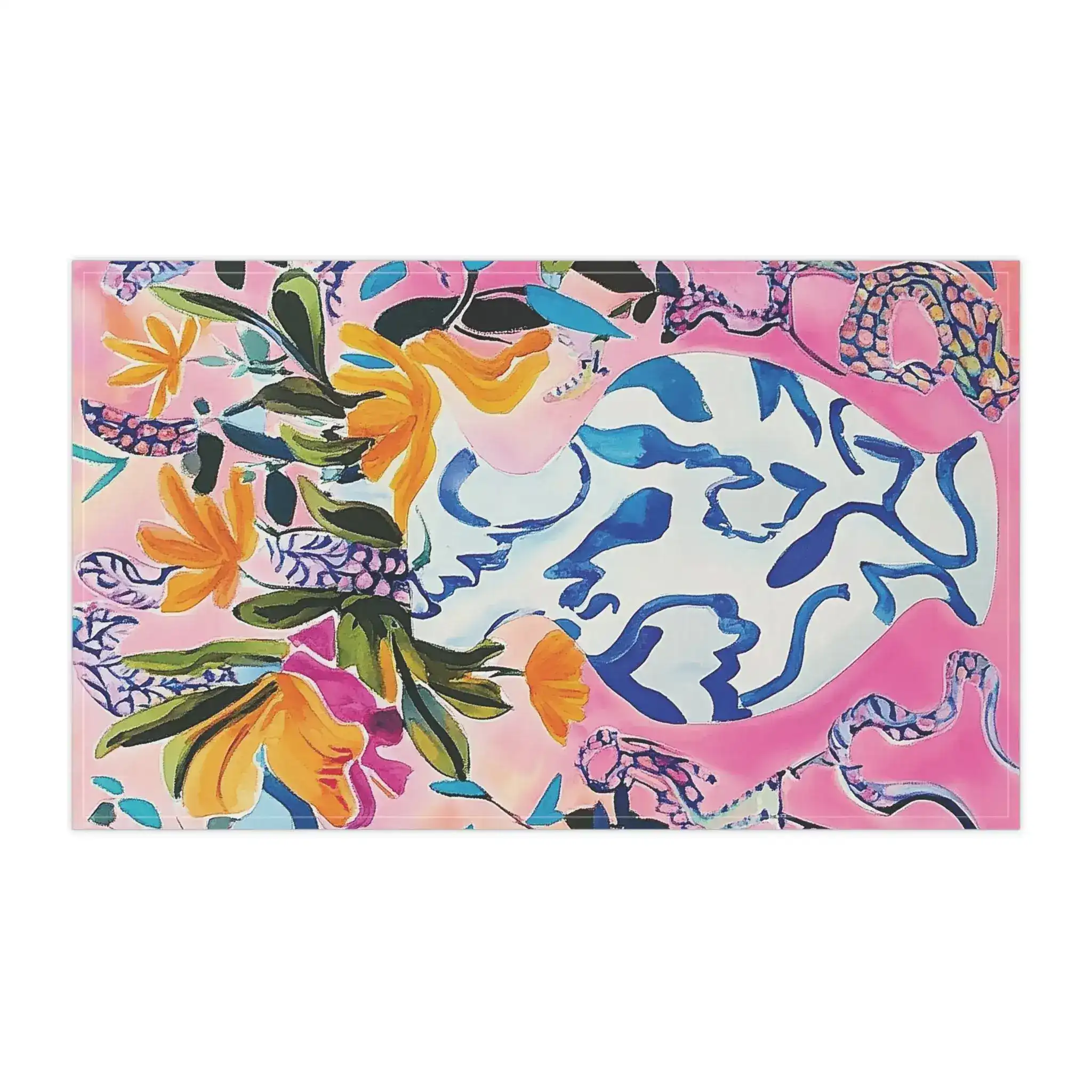 Vibrant Floral Bouquet in Blue Vase Kitchen Towel - Image 2