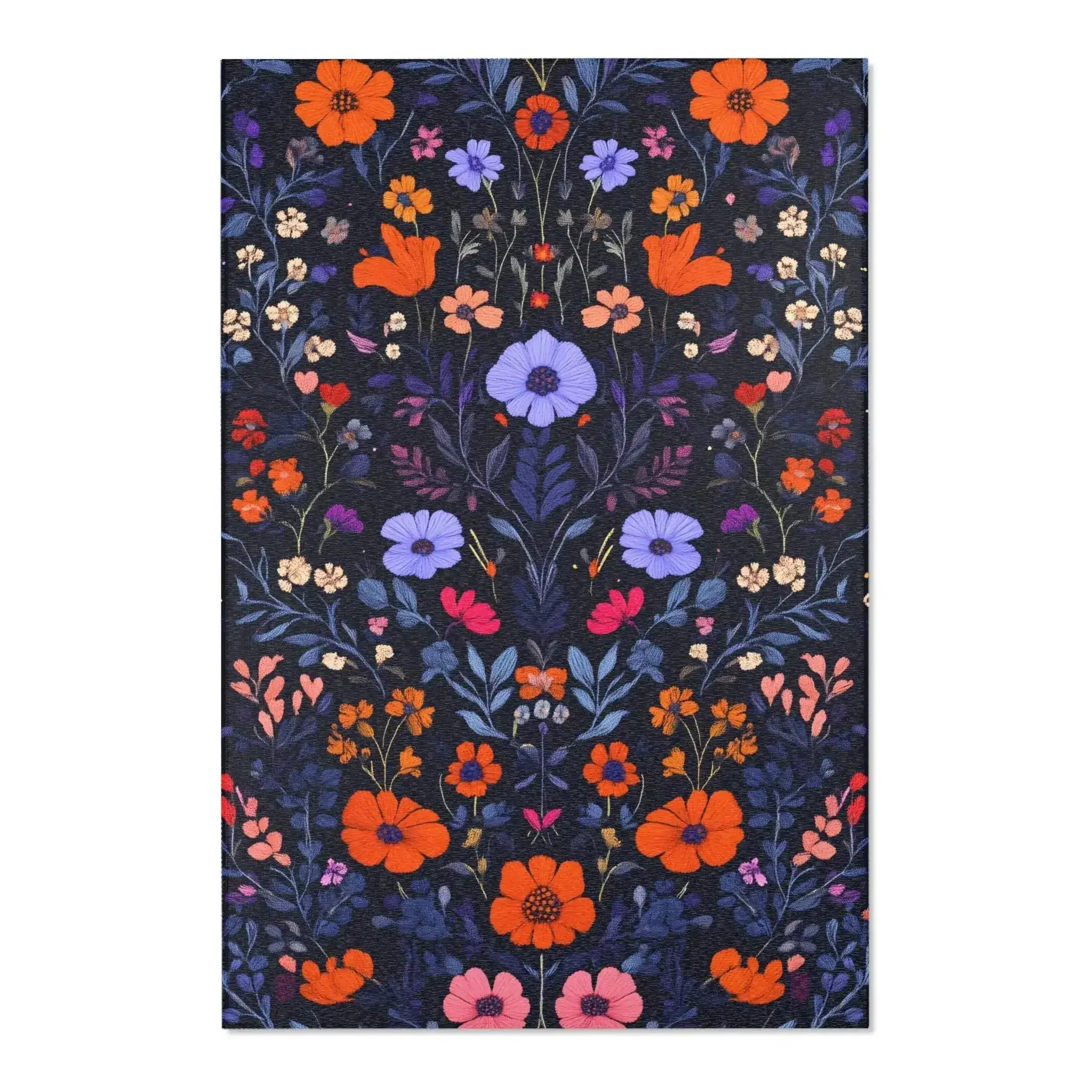 Vibrant Floral Embroidered Accent Rug - Image 3