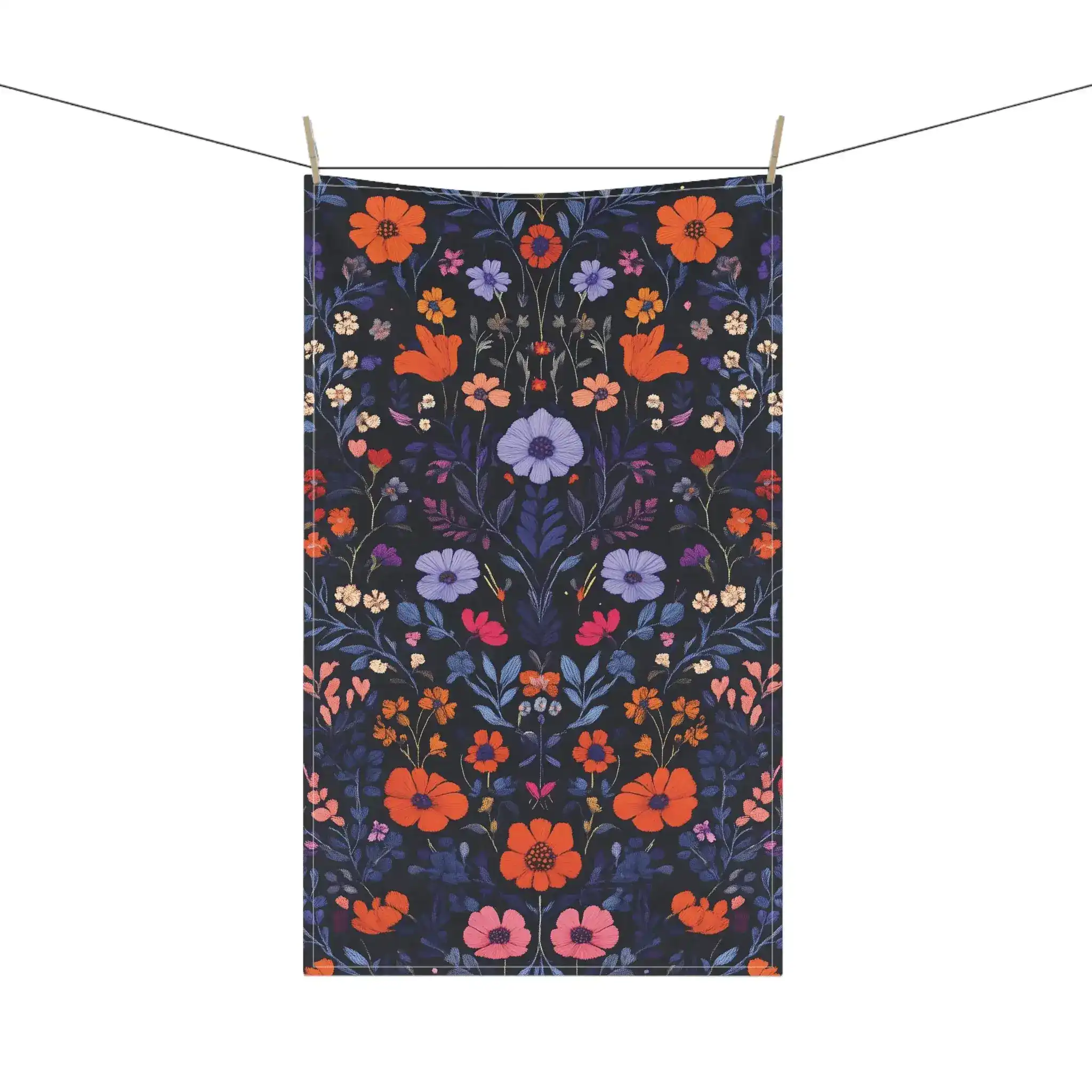 Vibrant Floral Embroidered Cotton Kitchen Towel - Image 4