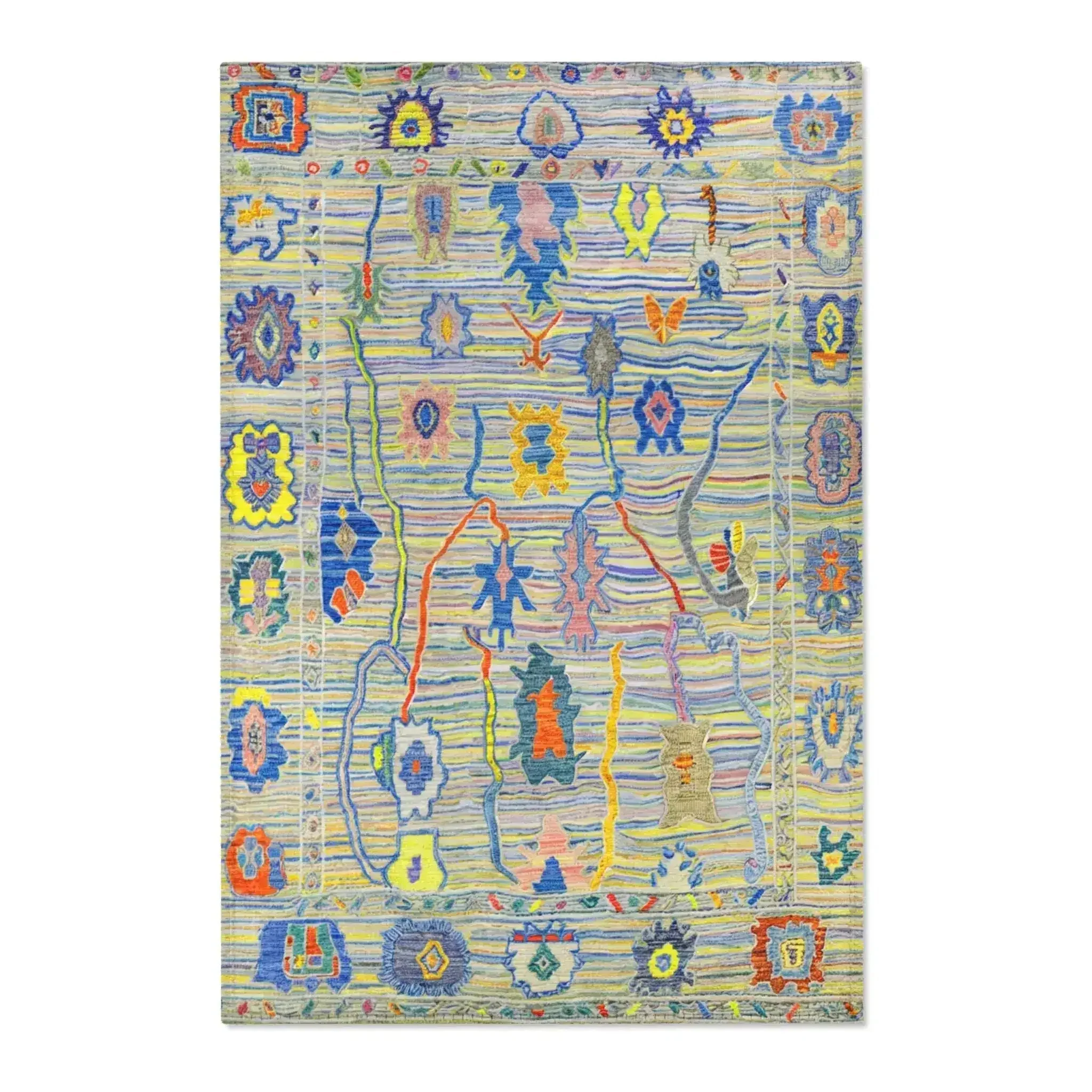 Vibrant Pastel Blue and Yellow Tribal Pattern Accent Rug - Image 2