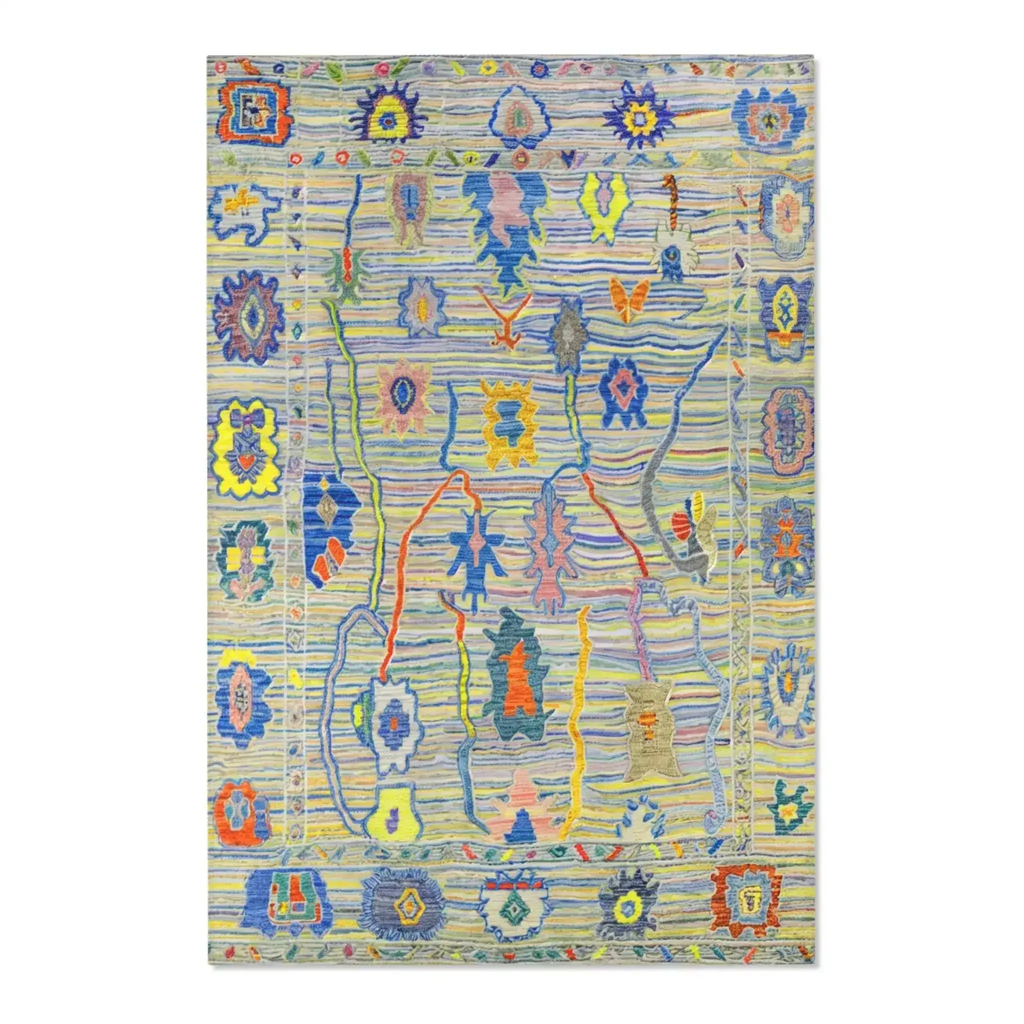 Vibrant Pastel Blue and Yellow Tribal Pattern Accent Rug - Image 3