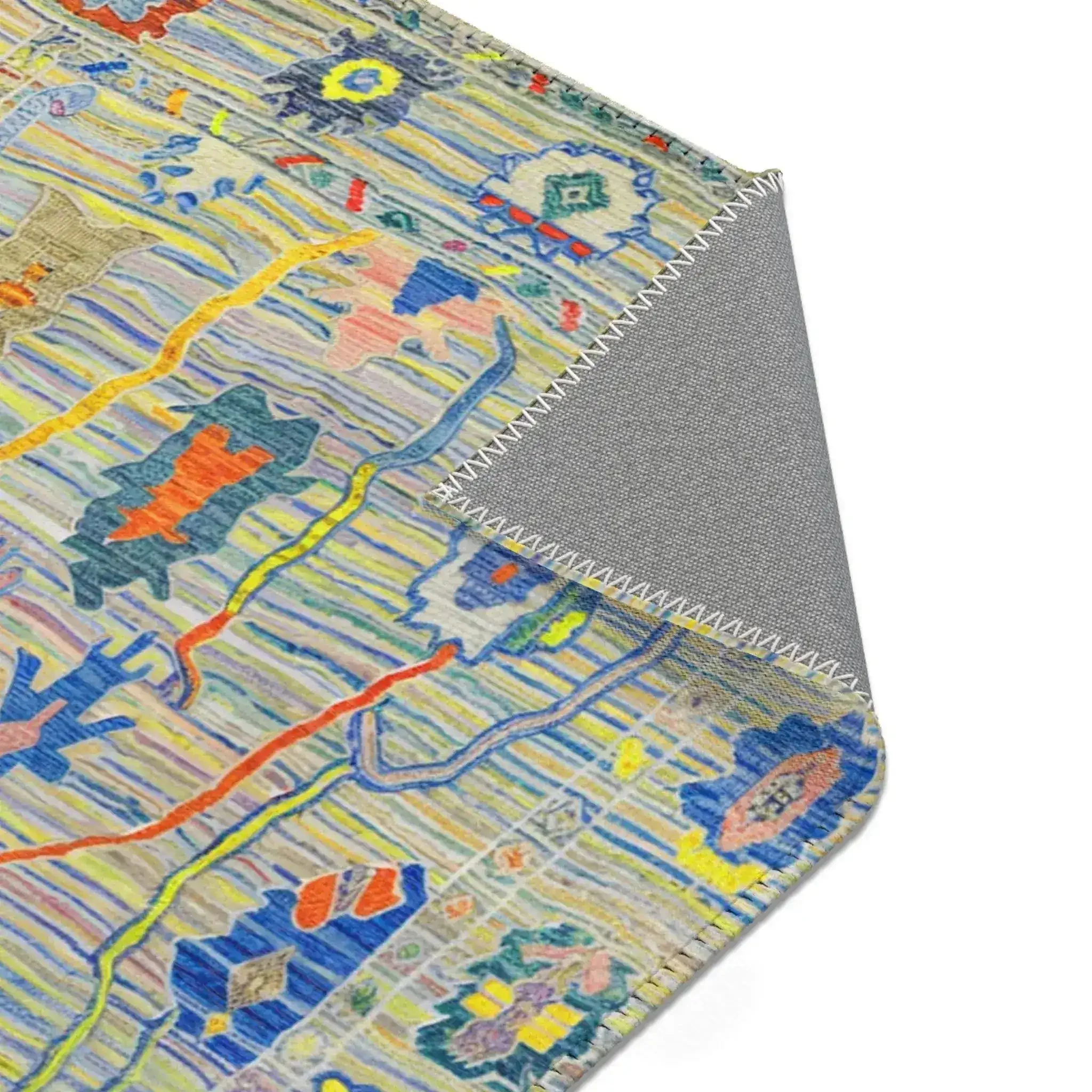 Vibrant Pastel Blue and Yellow Tribal Pattern Accent Rug - Image 6