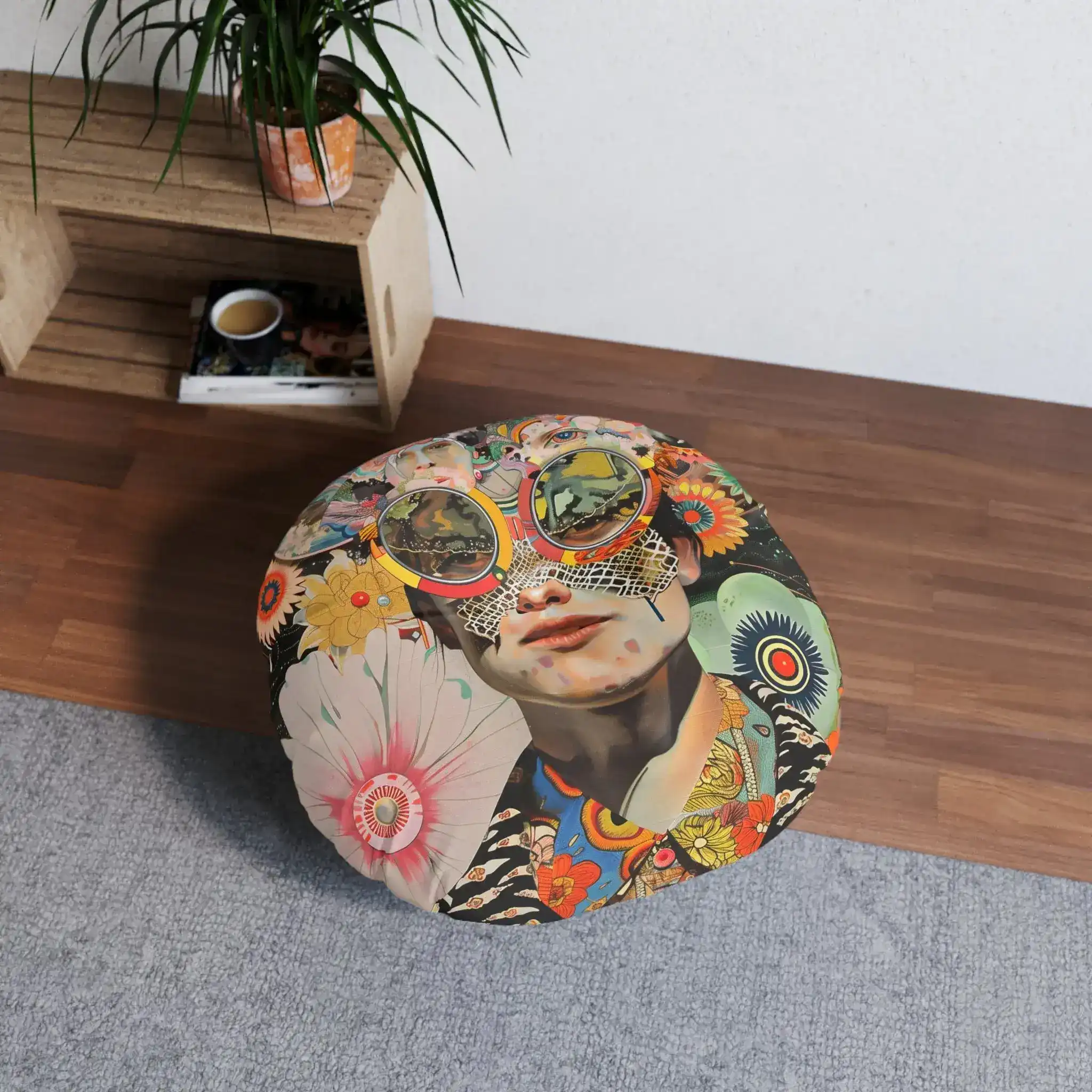 Vibrant Psychedelic Portrait Floor Pillow - Image 5