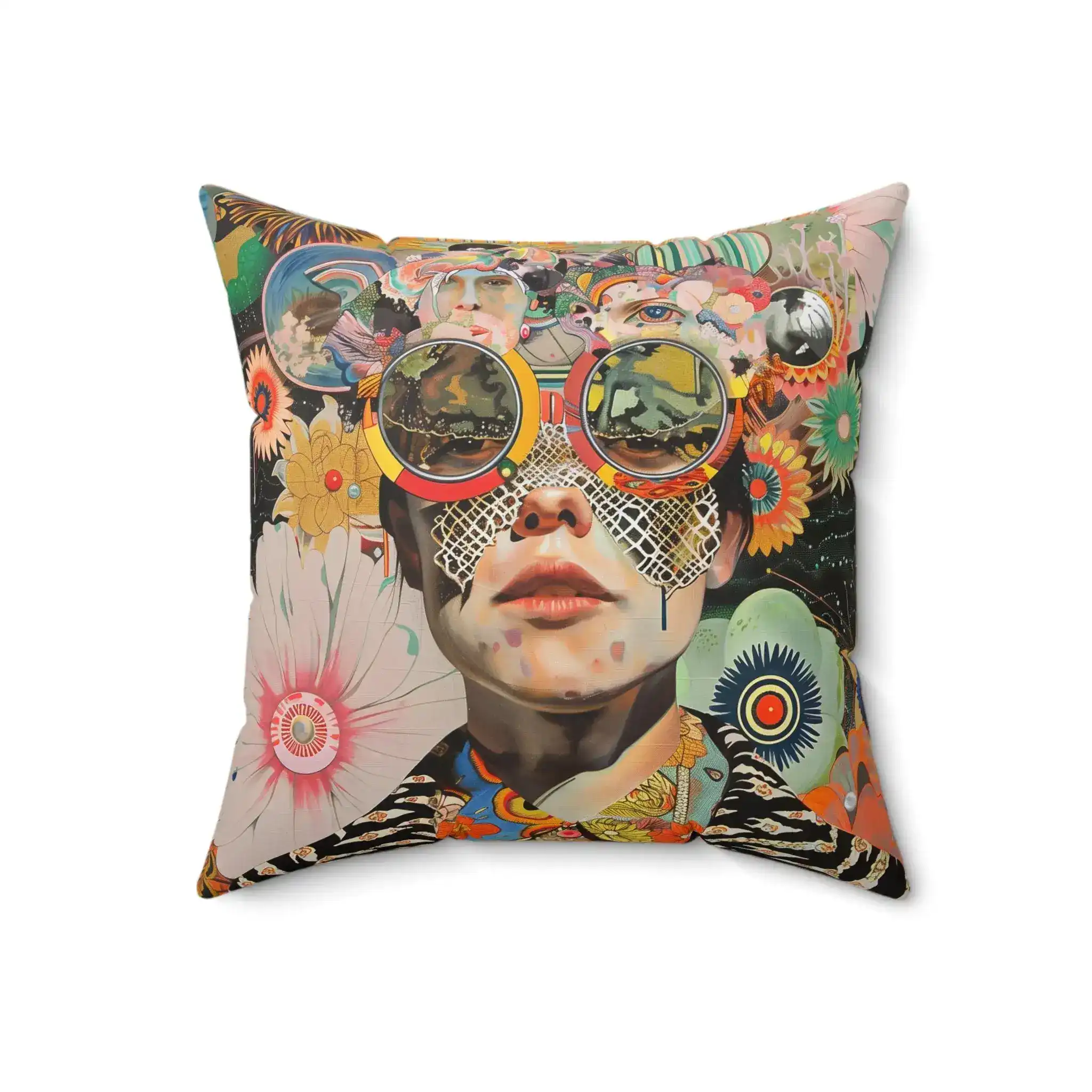 Vibrant Psychedelic Portrait Throw Pillow - Image 3