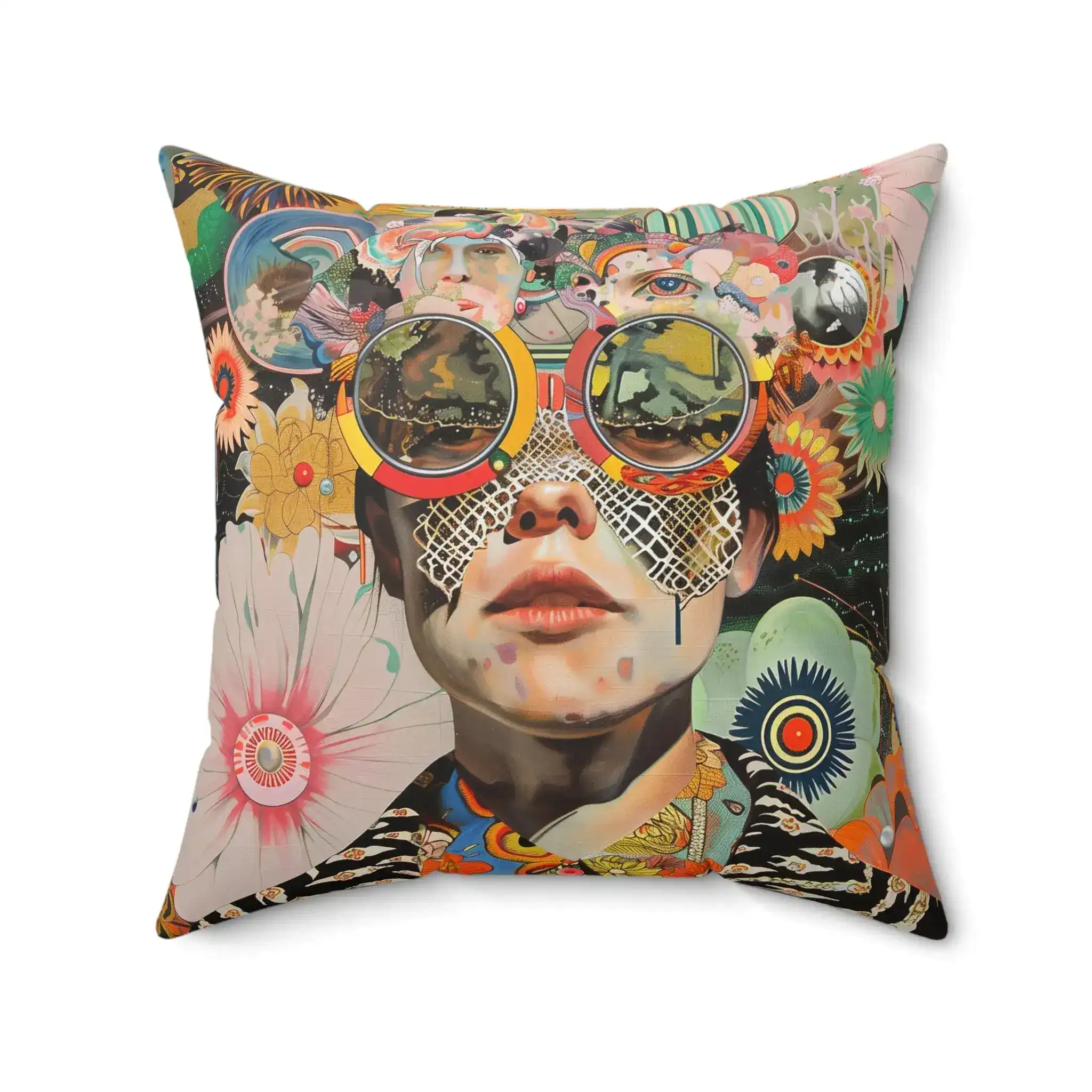 Vibrant Psychedelic Portrait Throw Pillow - Image 4