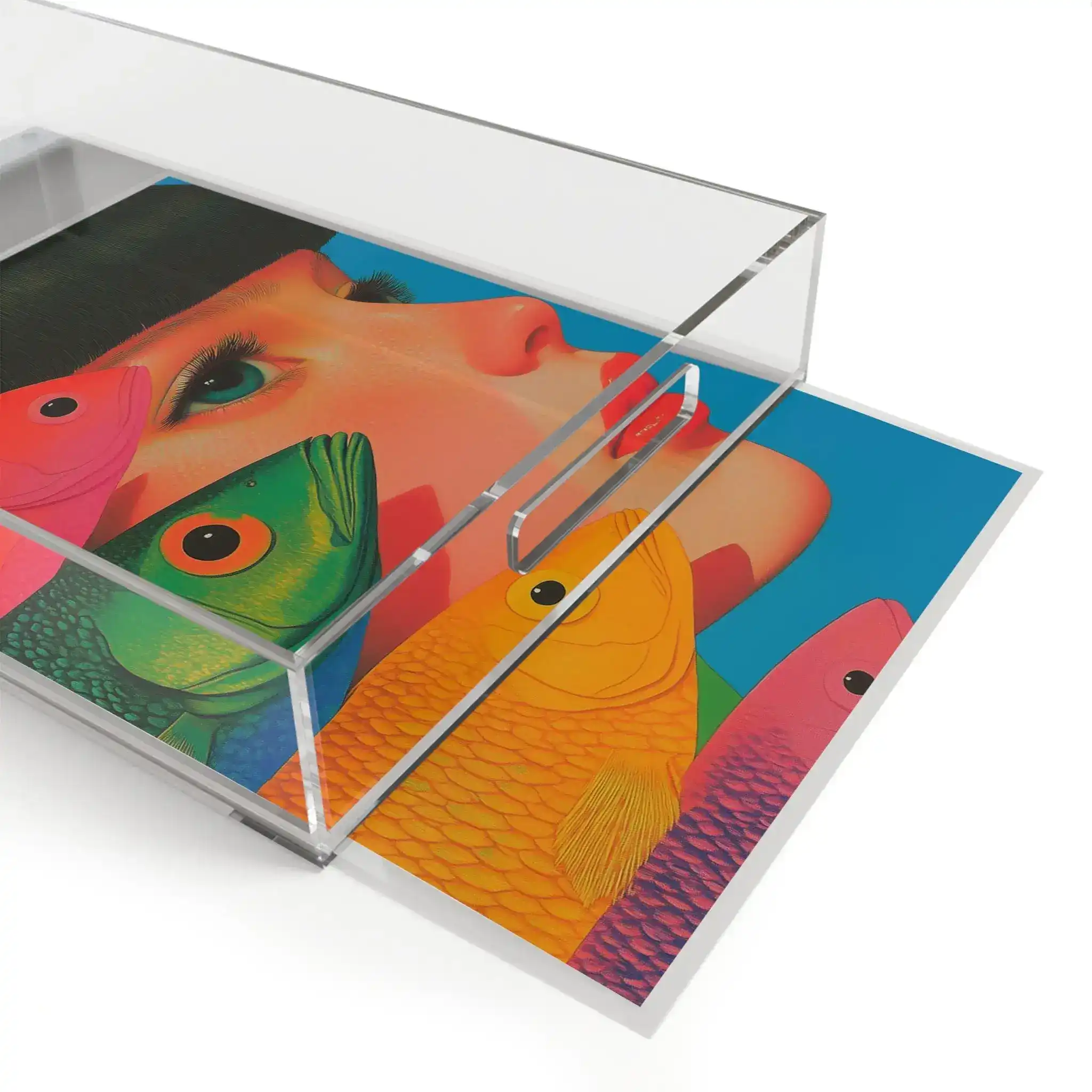 Vibrant Vision Surreal Girl & Multicolor Fish Art Serving Tray - Image 4