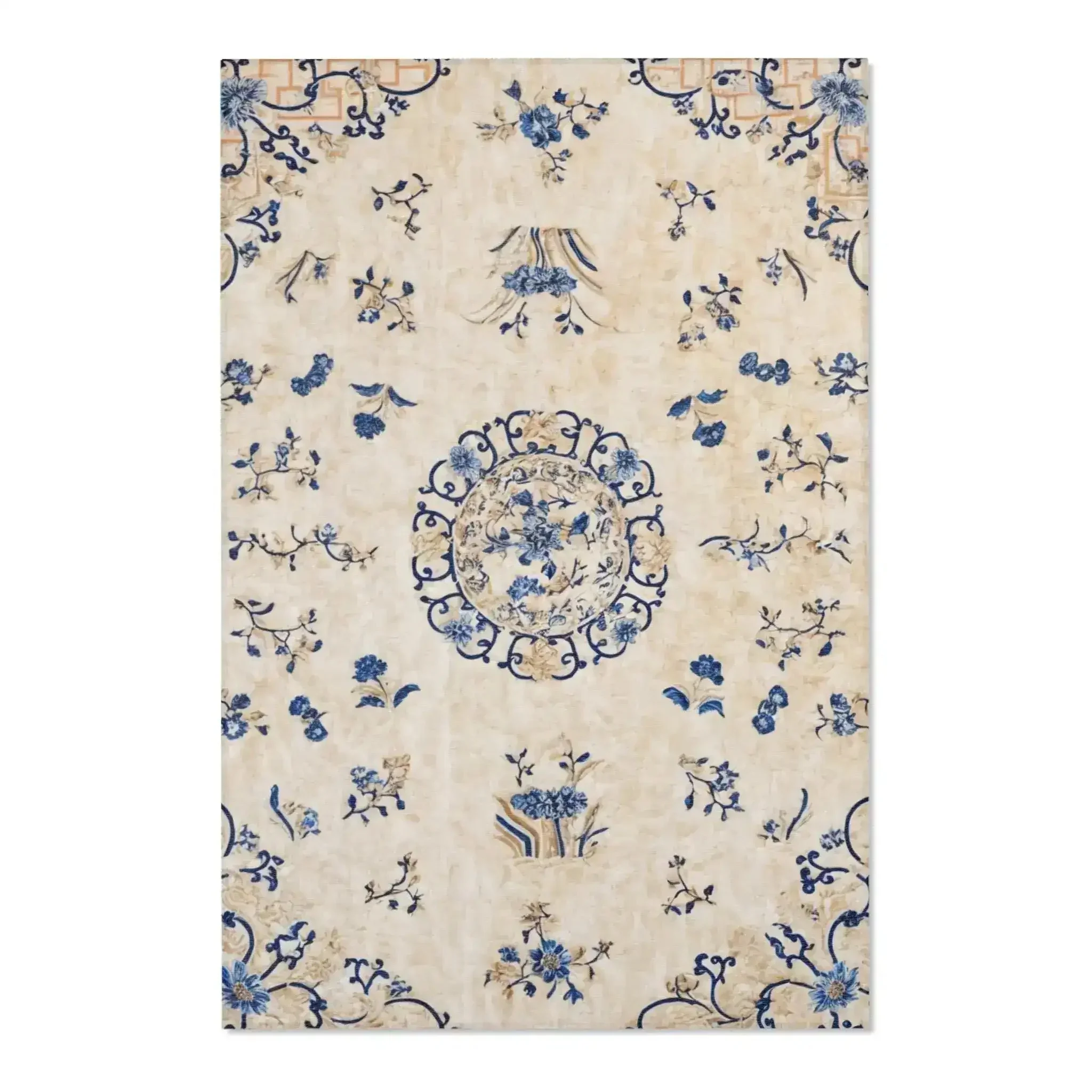 Vintage Blue & Beige Floral Accent Rug - Image 3