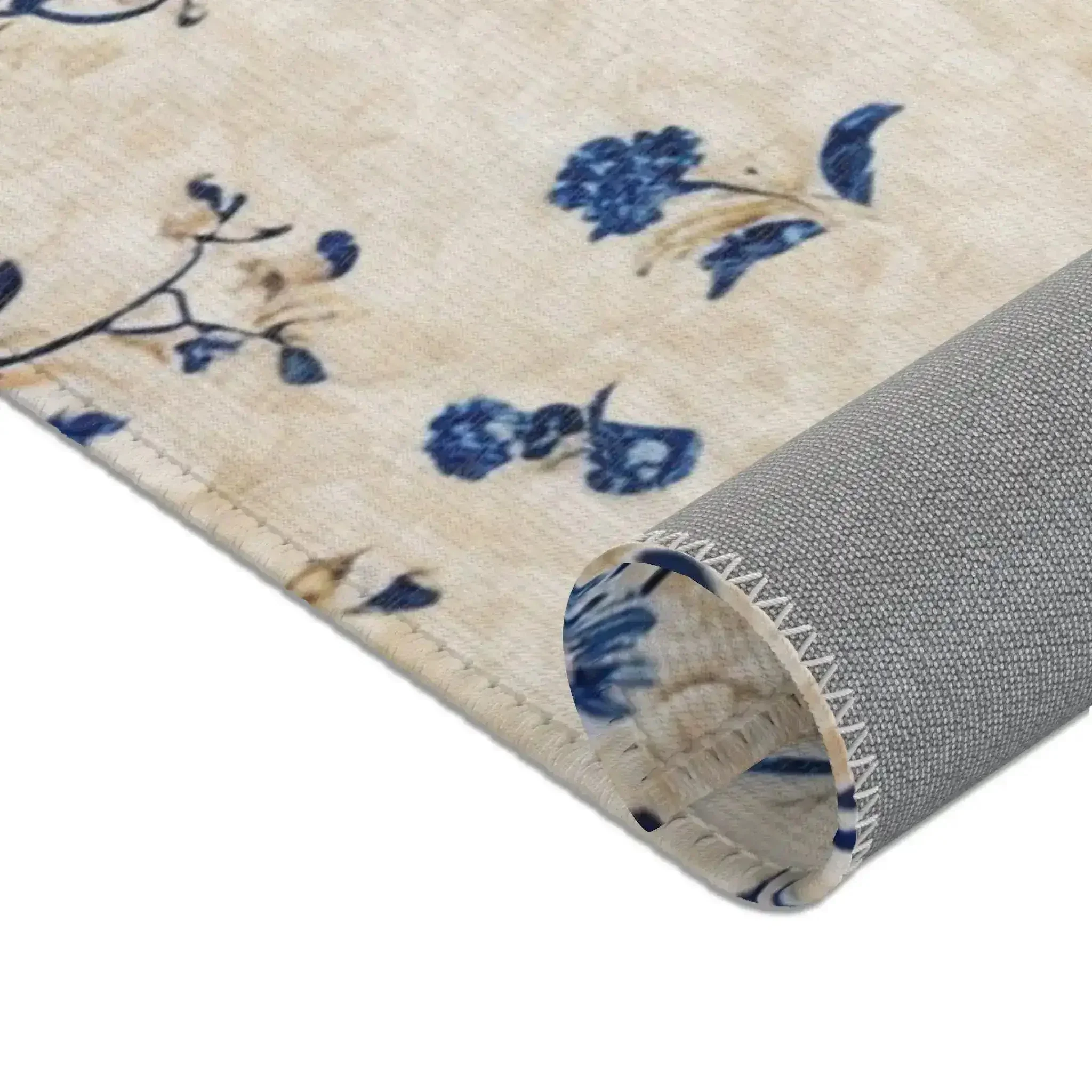 Vintage Blue & Beige Floral Accent Rug - Image 4