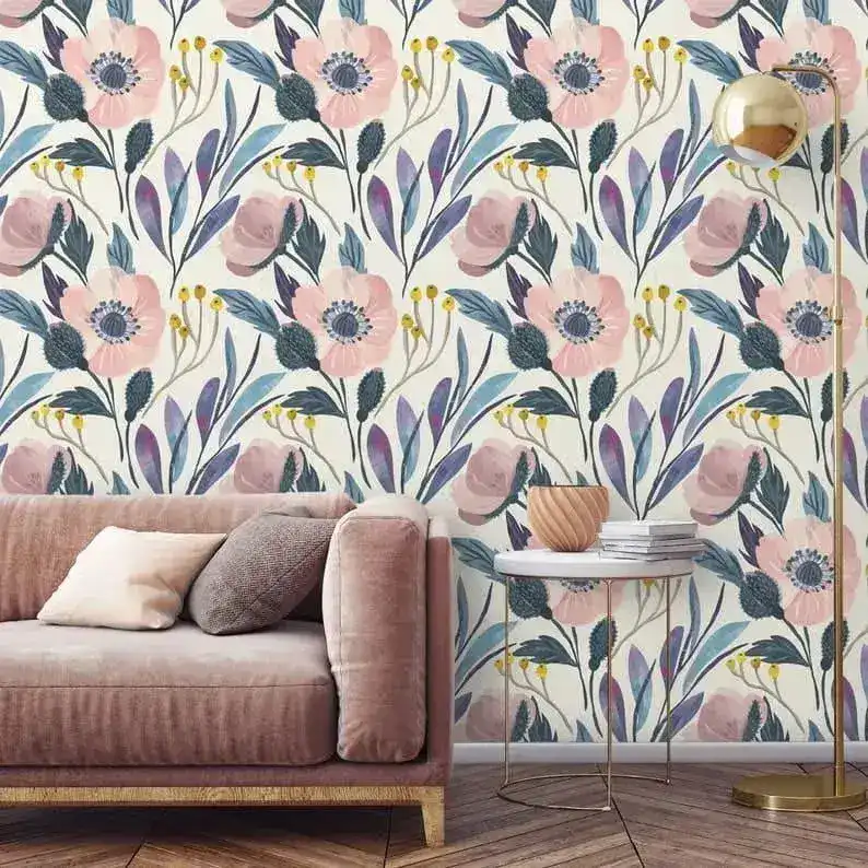 Vintage Blush Pink Floral Wallpaper - Image 3