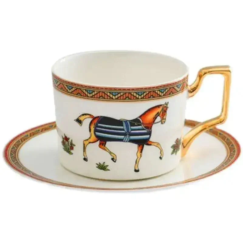 Vintage Bright Horse Bone China Mug and Saucer Set - Image 3