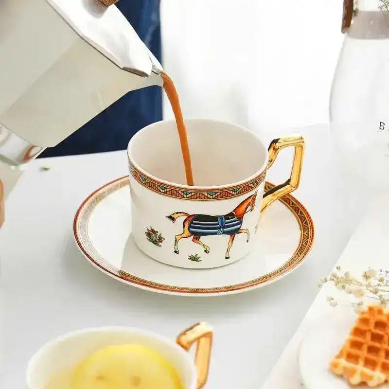 Vintage Bright Horse Bone China Mug and Saucer Set - Image 4