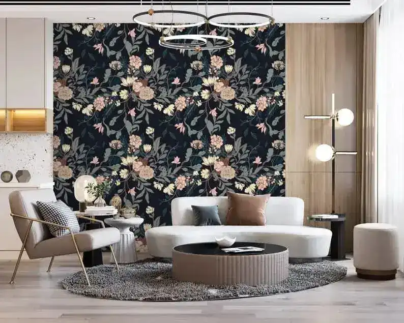 Vintage Exotic Flowers on Dark Wallpaper - Image 2