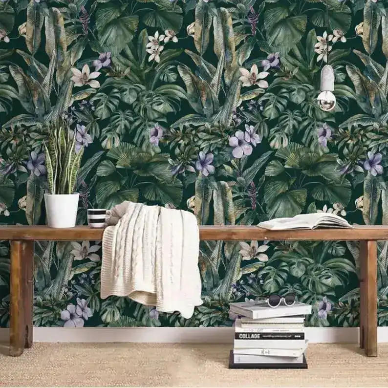 Vintage Green Monstera Tropical Wallpaper - Image 5
