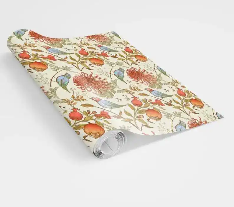 Vintage Orange Floral and Birds Wallpaper - Image 5
