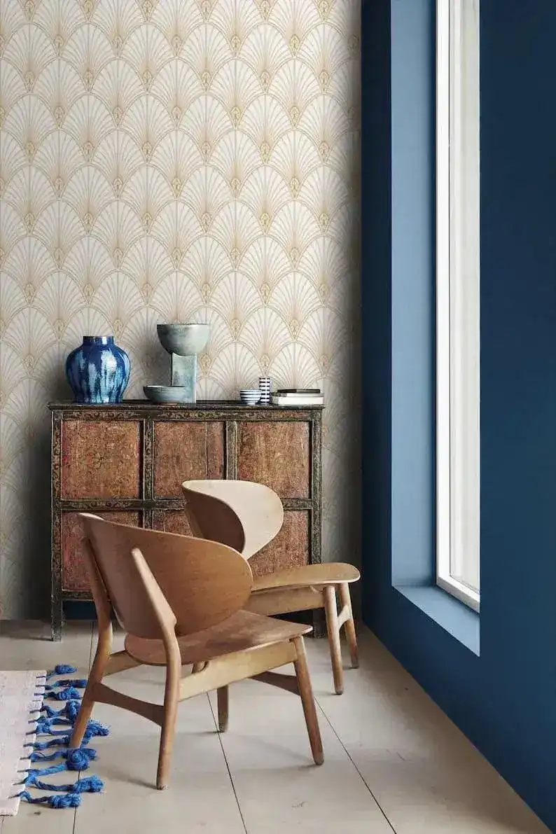 Vintage Pastel Art Deco Fans Wallpaper - Image 3