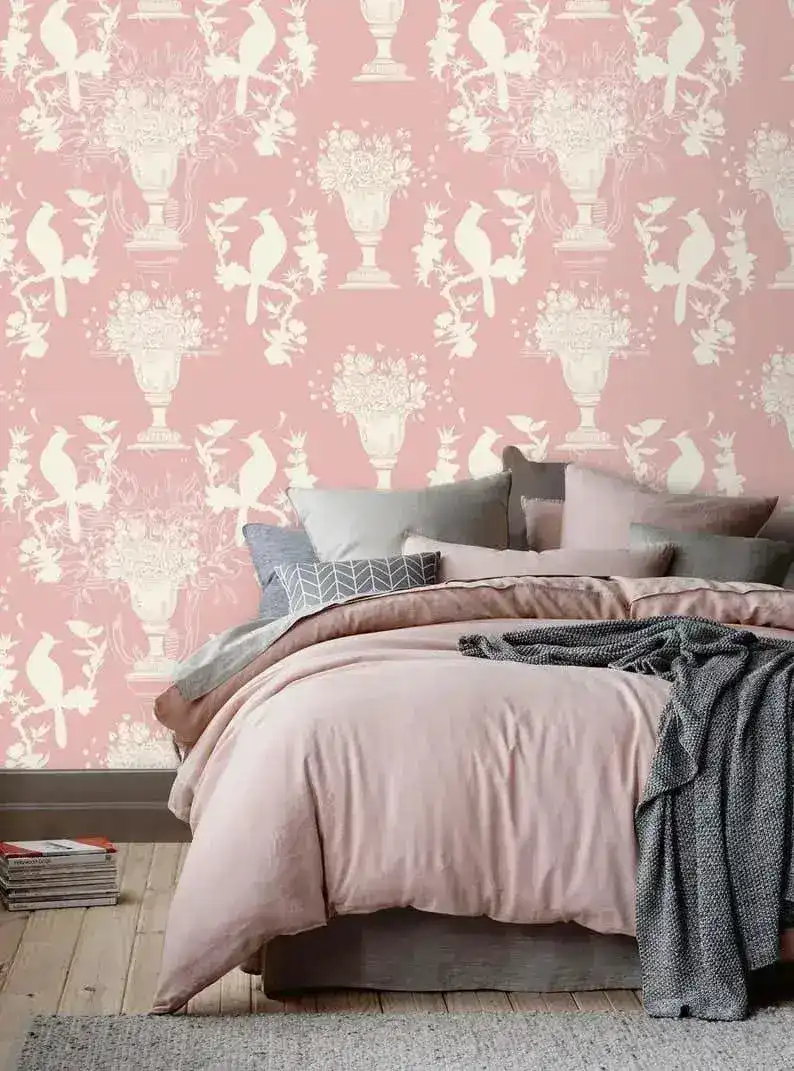 Vintage Pink Chinoiserie with birds Wallpaper - Image 2