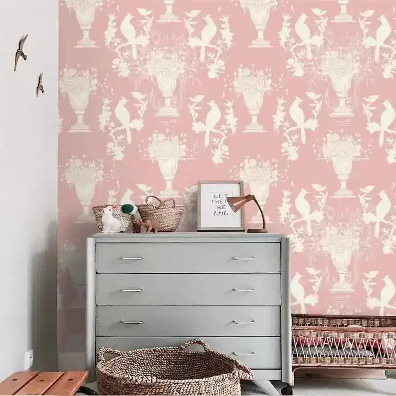 Vintage Pink Chinoiserie with birds Wallpaper - Image 3