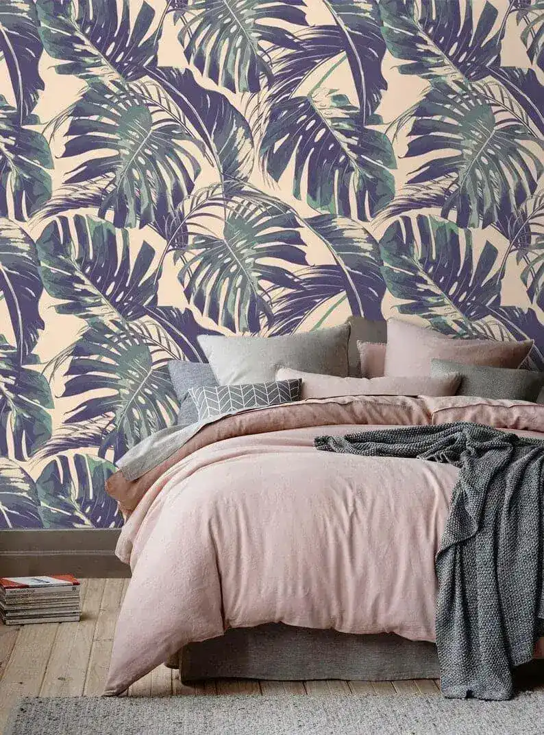 Vintage Purple Monstera Palm Leaves Wallpaper - Image 3