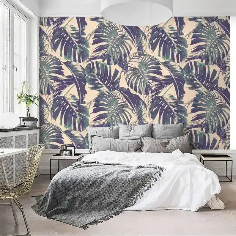 Vintage Purple Monstera Palm Leaves Wallpaper - Image 4