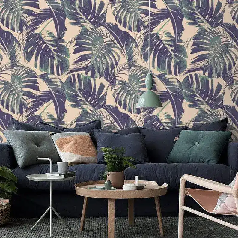 Vintage Purple Monstera Palm Leaves Wallpaper - Image 6