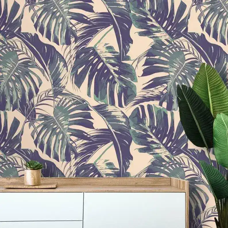 Vintage Purple Monstera Palm Leaves Wallpaper - Image 8