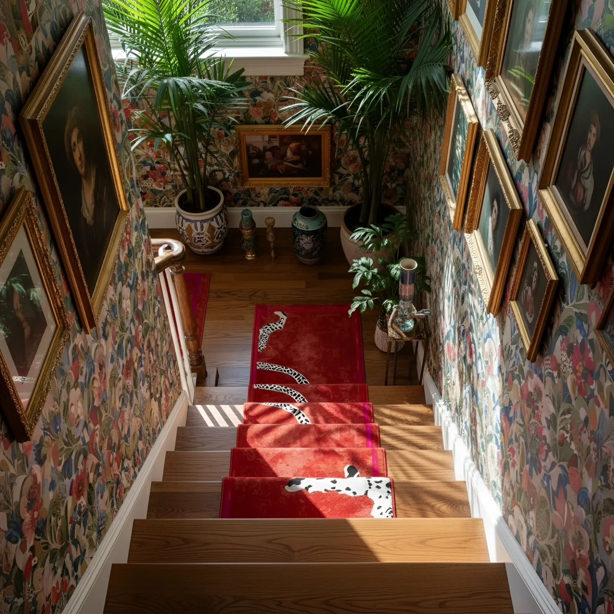 Walking Wild Cat Leopard on Silk Road Hand Tufted Wool Rug - Red - Image 3