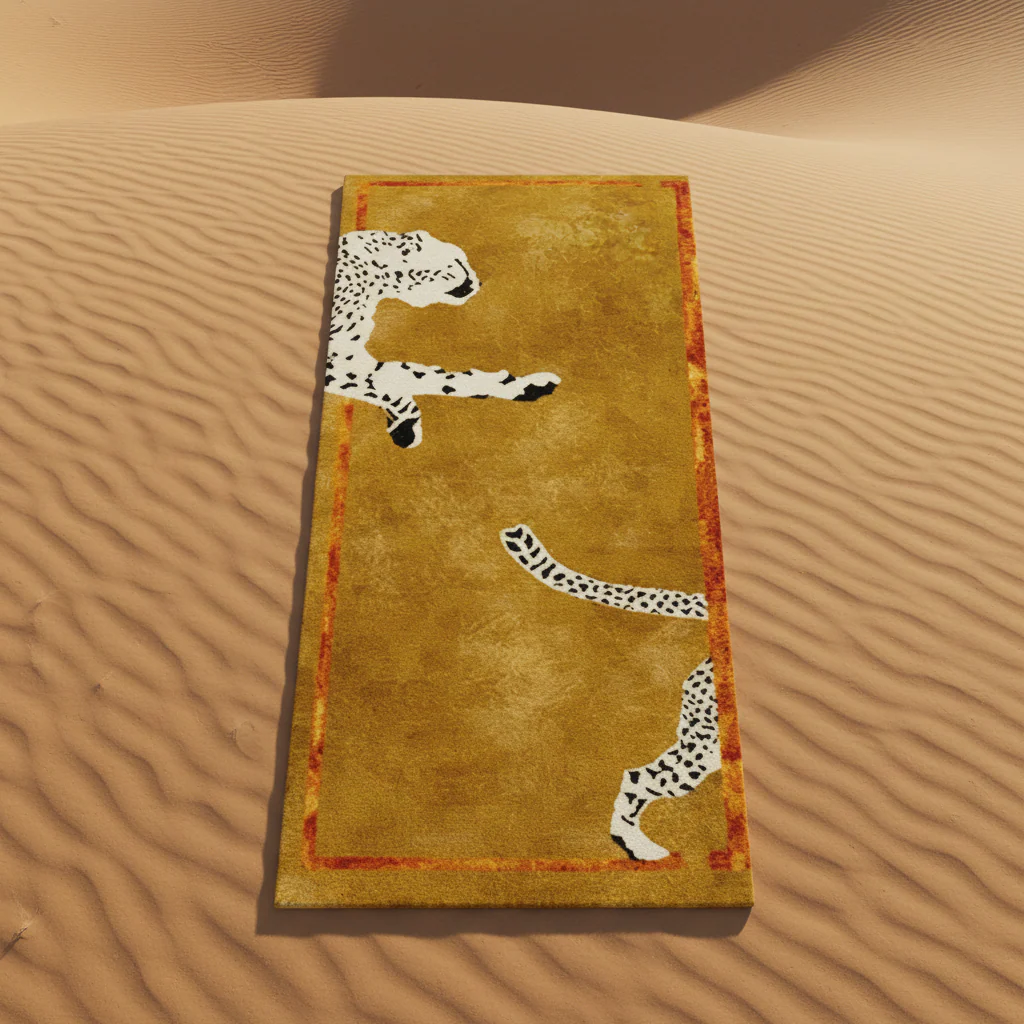 Walking Wild Cat Leopard on Silk Road Hand Tufted Wool Rug - Gold Lush Brown - Image 5