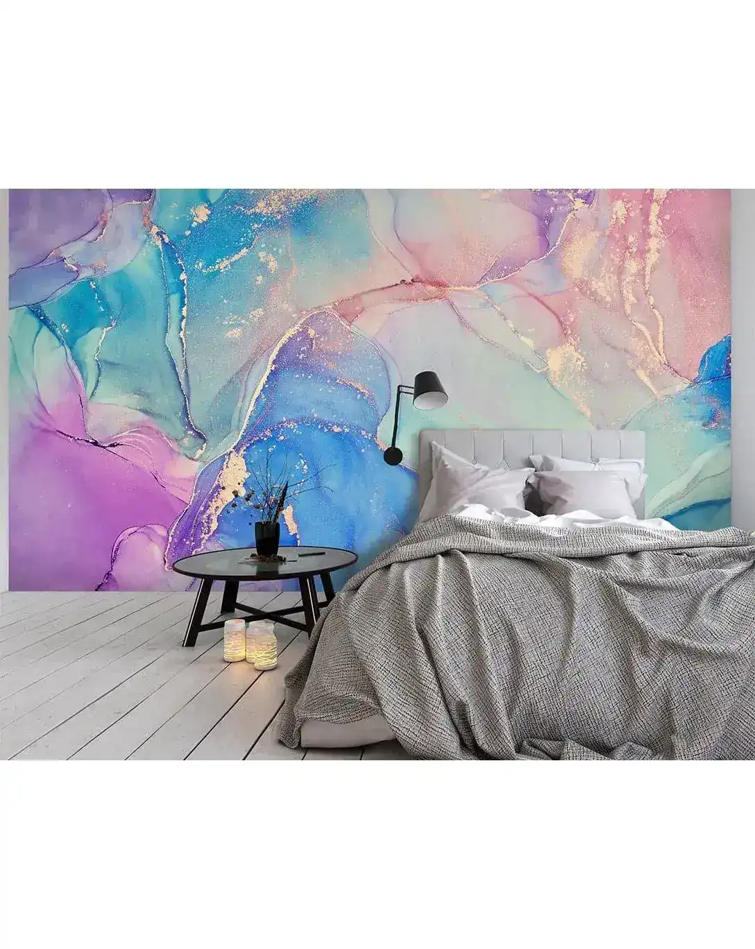 Watercolor Abstract Pink Blue Purple Paint Marble Wall Mural - Image 3