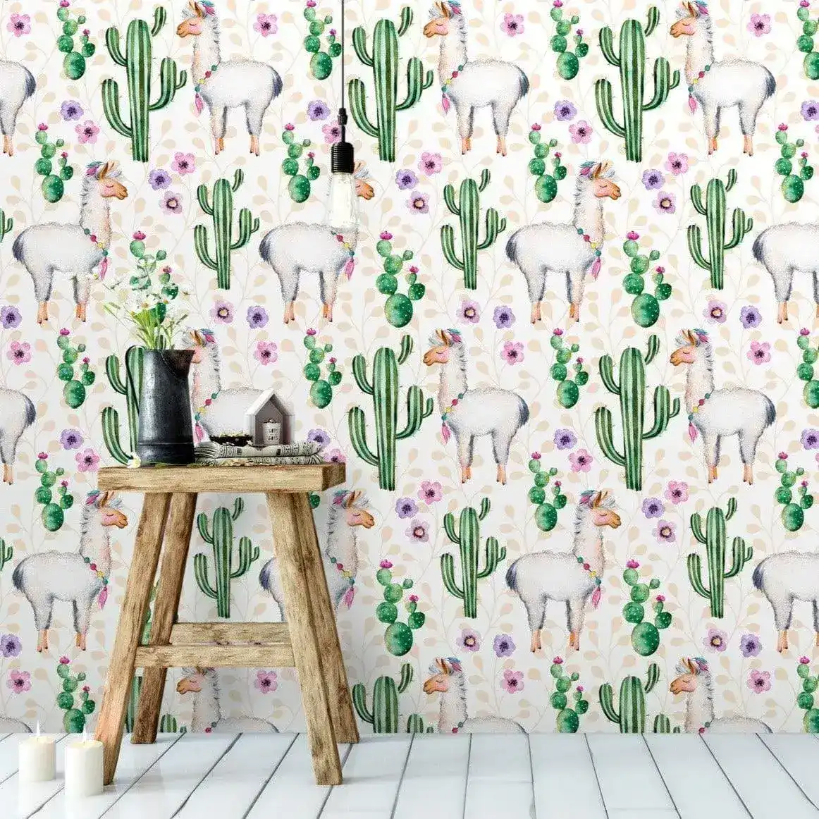Watercolor Cactus Llamas Wallpaper - Image 3