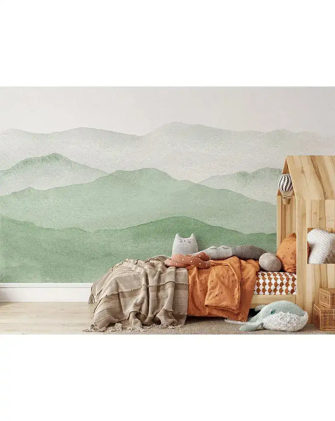 Watercolor Green Abstract Mountains Mural Wall Decal - Image 3