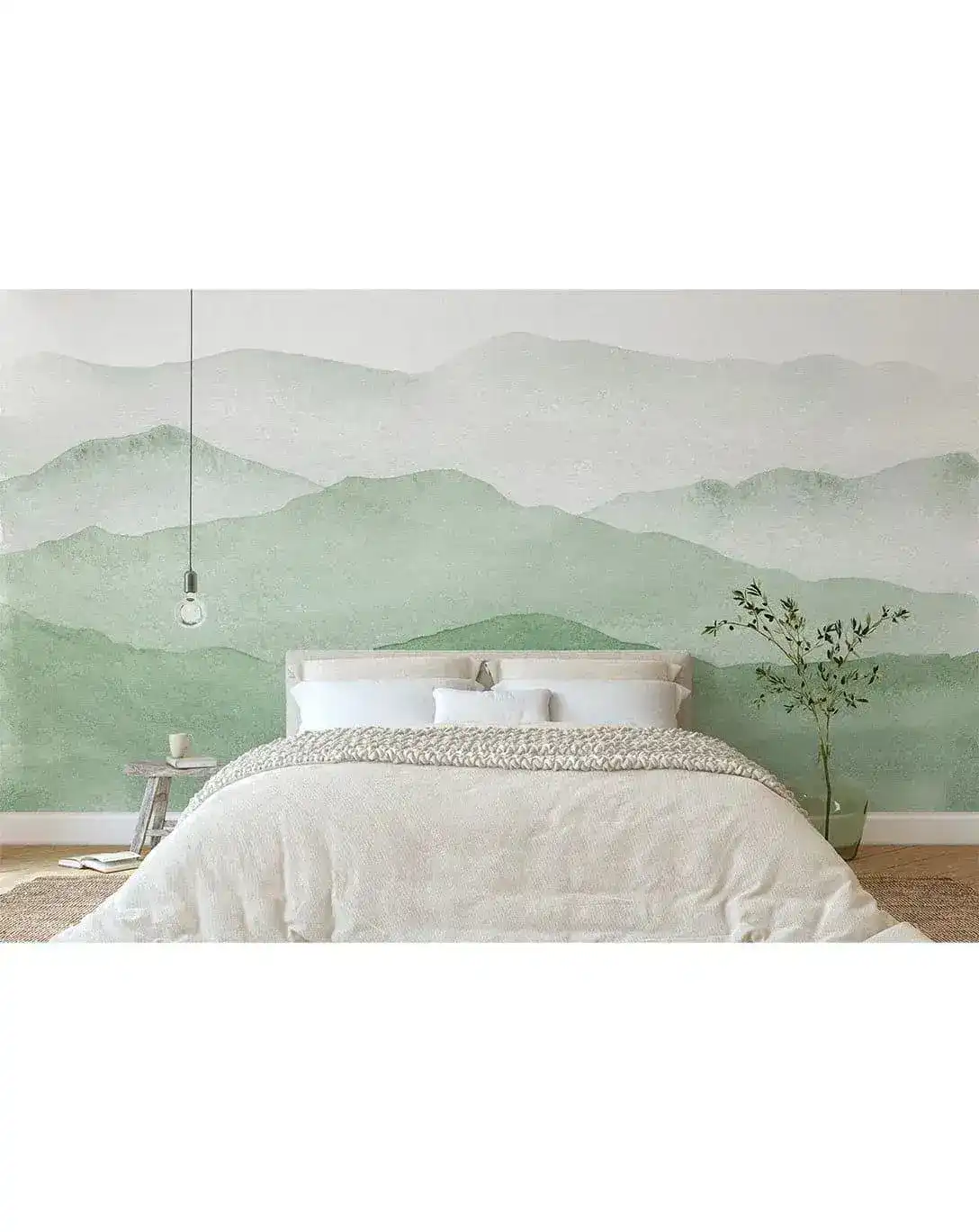 Watercolor Green Abstract Mountains Mural Wall Decal - Image 4