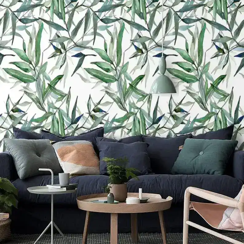Watercolor Green Bamboo Leaves Botanical Wallpaper - Image 2