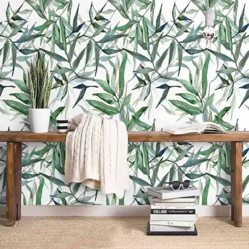 Watercolor Green Bamboo Leaves Botanical Wallpaper - Image 6