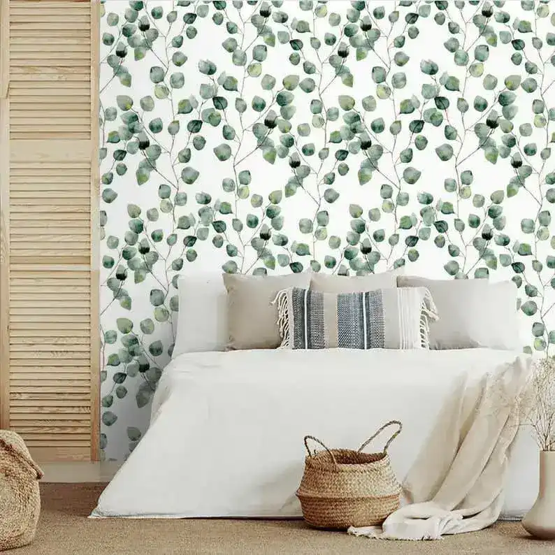 Watercolor Green Simplistic Leaves Wallpaper - Image 3