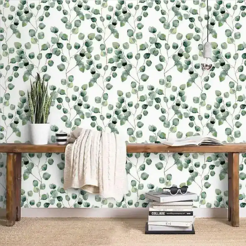 Watercolor Green Simplistic Leaves Wallpaper - Image 4